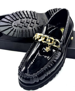 VS leather  chain wetlook mens shoe   - Black